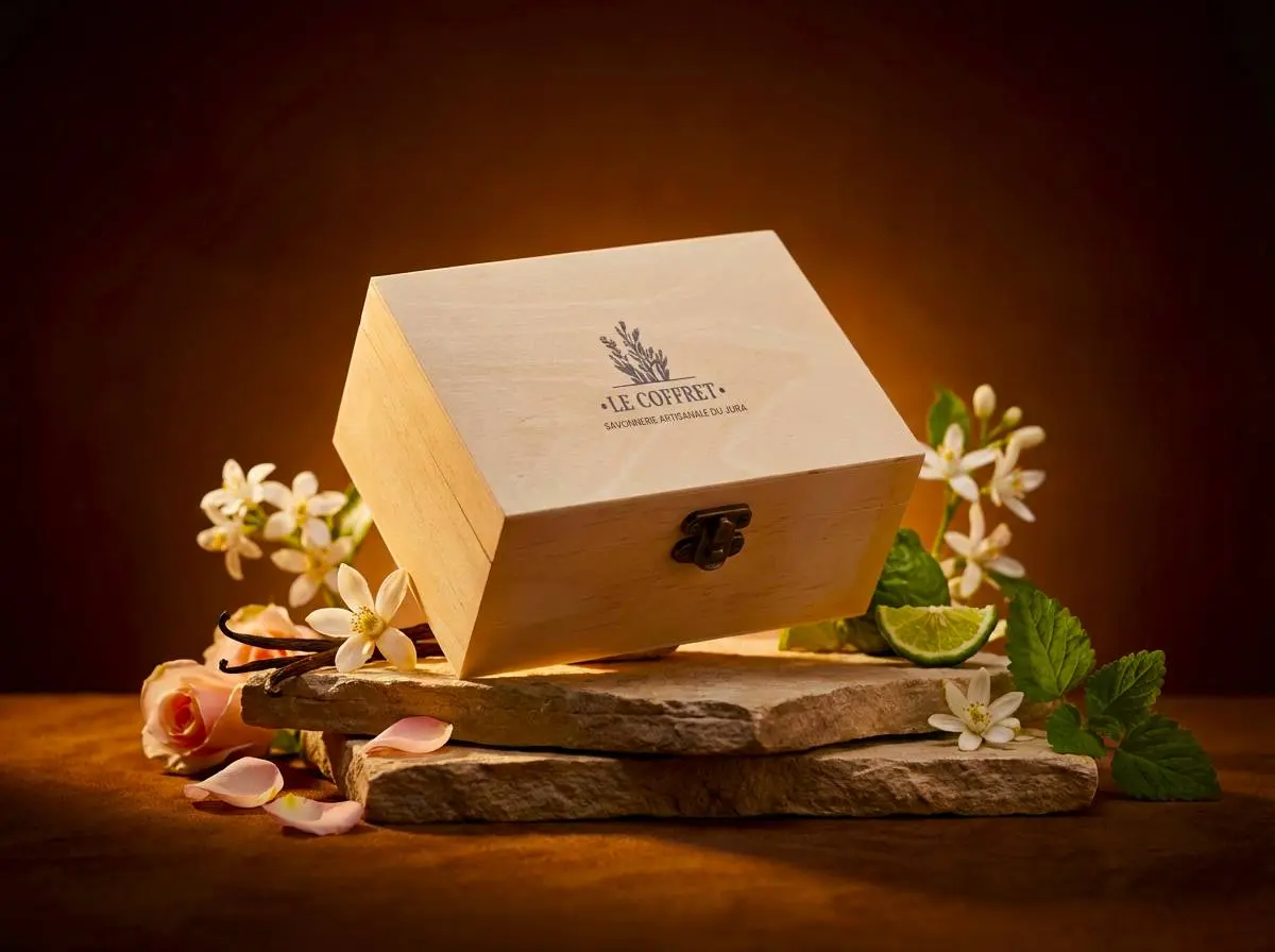 Le Coffret <i>- 4 Savons Saponifiés à Froid</i> 4 Le Coffret Cadeau - Savonnerie Artisanale du Jura - Coffret Bois